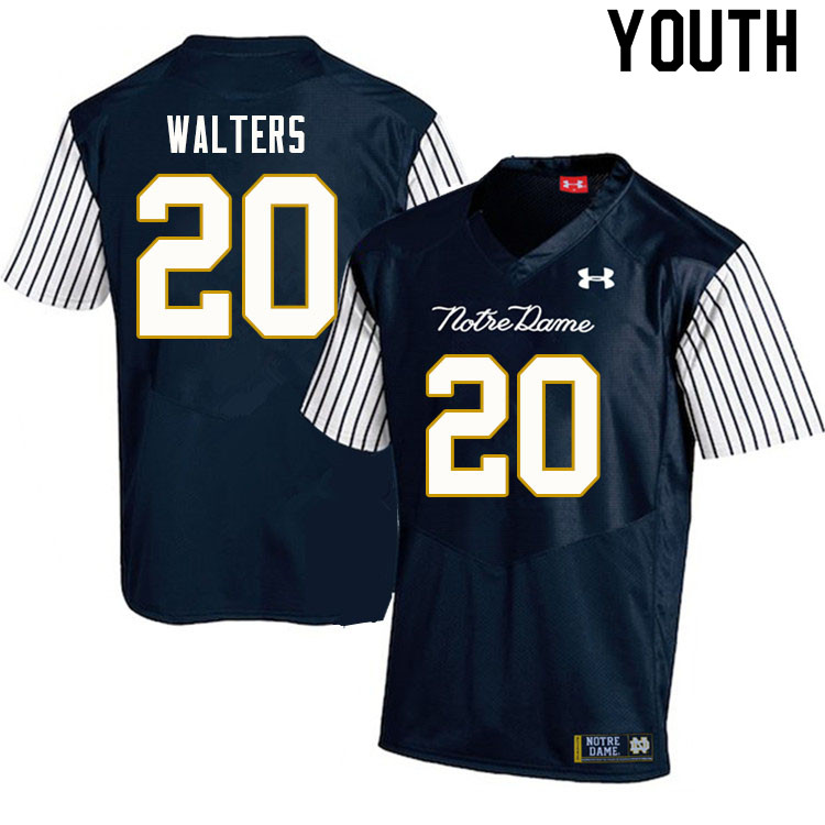 Youth NCAA Notre Dame Fighting Irish #20 Justin Walters Stitched College Under Armour Authentic Navy Alternate Football Jersey VH10P01BZ